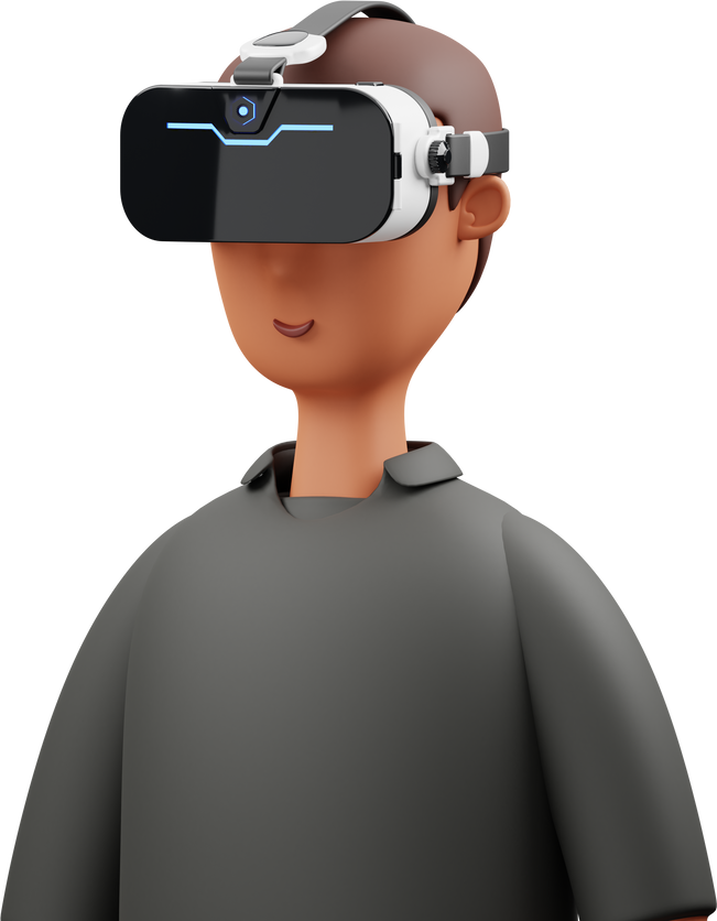 3D Man Using VR Glasses